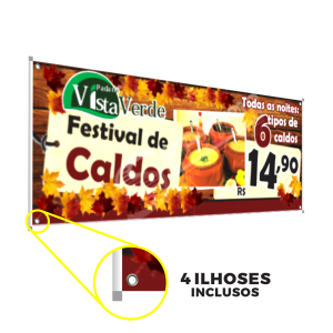 Faixa Premium Lona 440g Personalizado 4x0 Sem Revestimento Bastão Lateral + Ponteiras + 4 ilhoses 